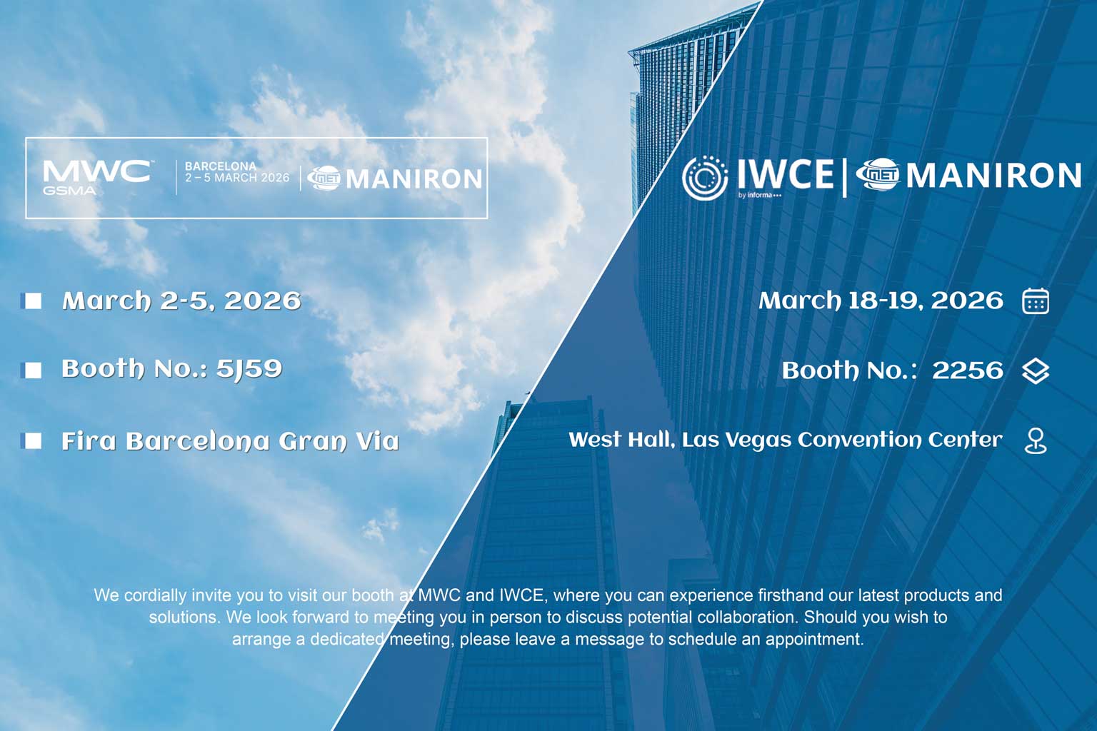 Компания Maniron примет участие в выставках MWC Barcelona и IWCE 2026.